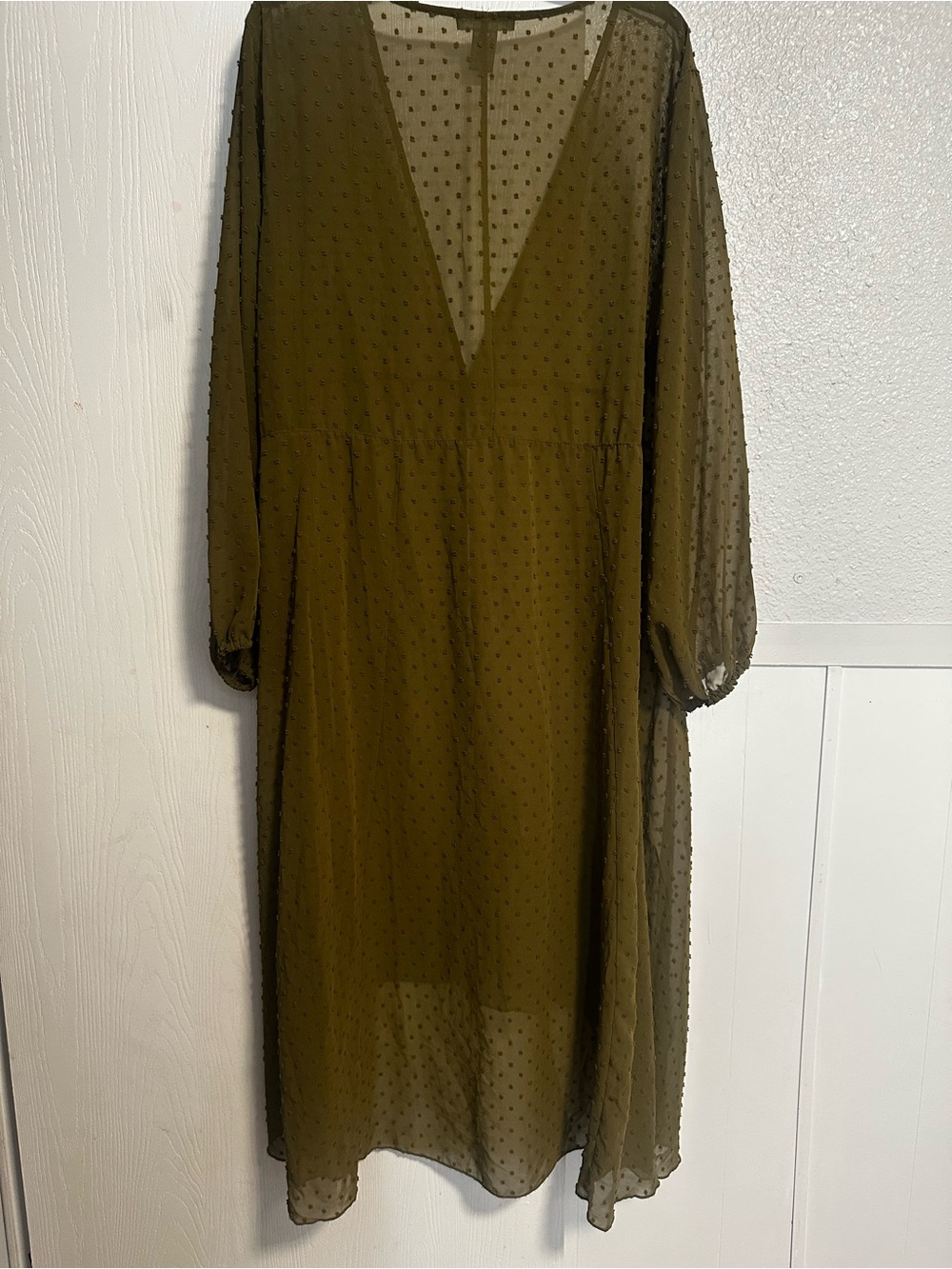 Sheer Olive Green Textured Midi Dress 2X - Picture 2 of 5